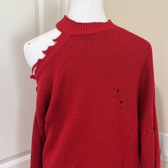 LOVERS + FRIENDS REVOLVE Arlington Distressed Thrashed Wool Blend Red Sweater XS - Picture 7 of 9